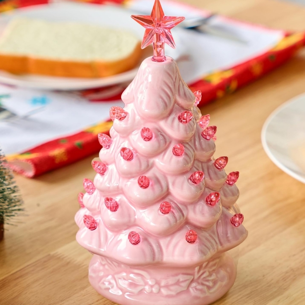 Kohl's Pink Ceramic Holiday Tree with Star Topper